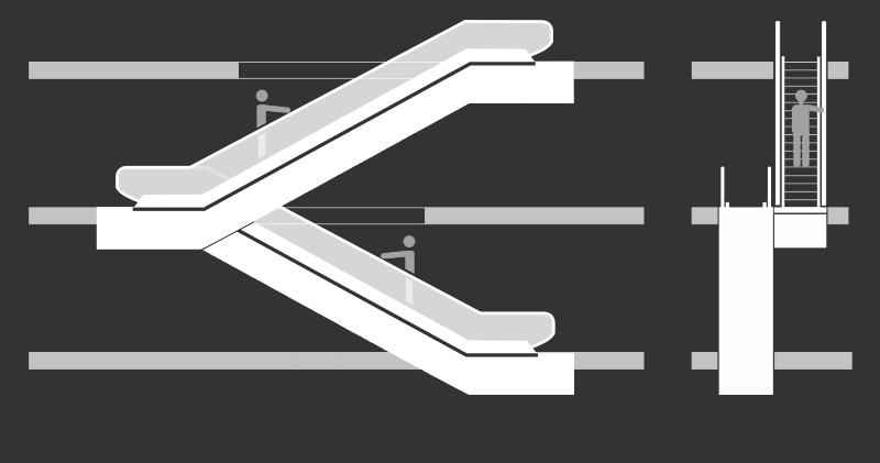 Escalators single continuous arrangement