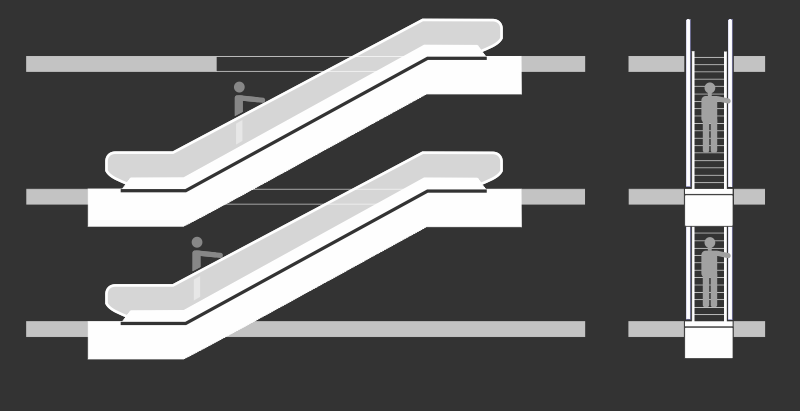Escalators single non-continuous arrangement